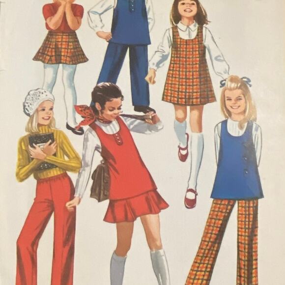 Vtg Simplicity 8943 Jumper Tunic Skirt Pant Pattern 12 Girl 1970 Child Pockets - Picture 1 of 6